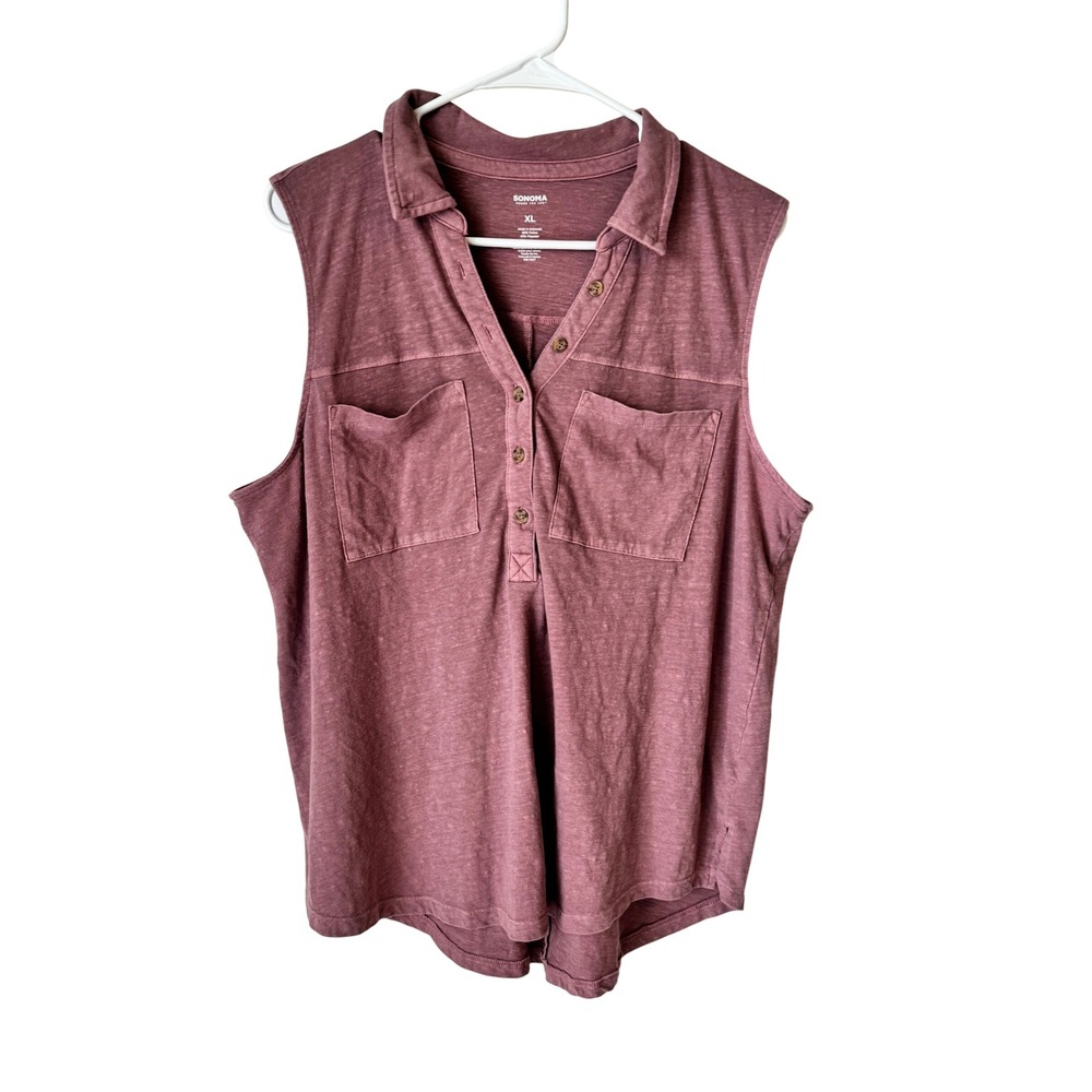 Sonoma Goods For Life Womens XL Mauve Sleeveless Button Front Slub Knit Top